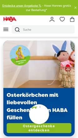 Vorschau der mobilen Webseite haba.de, HABA - Erfinder für Kinder, Habermaaß GmbH