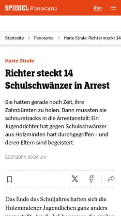 Vorschau der mobilen Webseite www.spiegel.de, Der Spiegel: Richter steckt 14 Schulschwänzer in Arrest