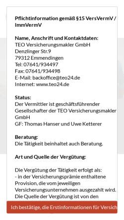 Vorschau der mobilen Webseite www.teo24.de, TEO Geld & Sicherheit GmbH