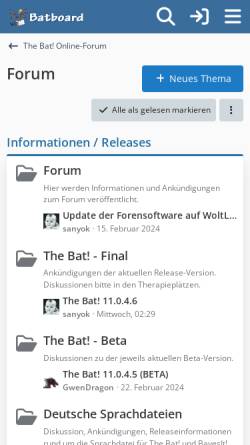 Vorschau der mobilen Webseite www.batboard.net, The Bat! Online-Forum