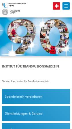 Vorschau der mobilen Webseite blutbank.uniklinikum-leipzig.de, Institut für Transfusionsmedizin des Universitätsklinikums Leipzig