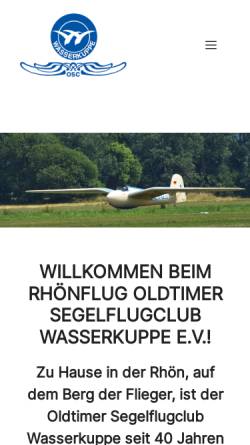 Vorschau der mobilen Webseite osc-wasserkuppe.de, Oldtimer Segelflugclub Wasserkuppe