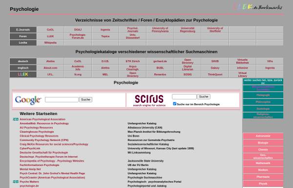 Vorschau von www.llek.de, LLEK Bookmarks: Psychologie