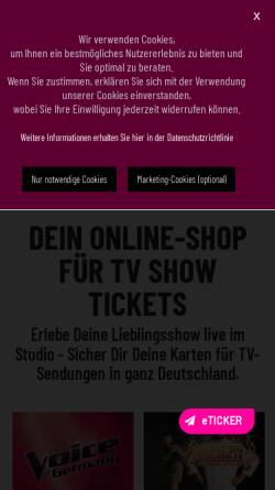 Vorschau der mobilen Webseite tvtickets.de, TV Ticket Service