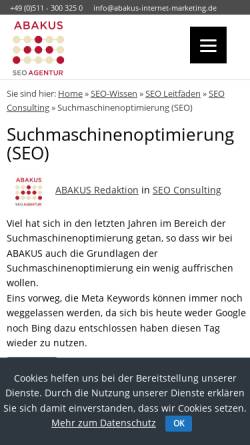 Vorschau der mobilen Webseite www.abakus-internet-marketing.de, Abakus Suchmaschinenoptimierungs Tutorial in 11 Kapiteln