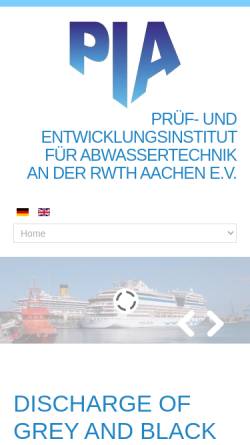 Vorschau der mobilen Webseite www.pia.rwth-aachen.de, Prüf- und Entwicklungsinstitut für Abwassertechnik an der RWTH Aachen e.V.