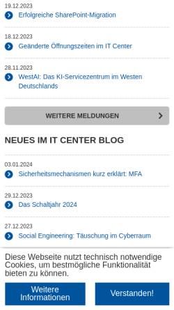 Vorschau der mobilen Webseite www.rz.rwth-aachen.de, Rechen- und Kommunikationszentrum (RZ) der RWTH Aachen