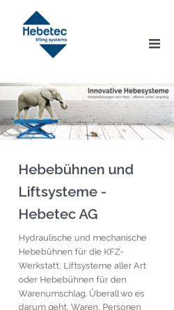 Vorschau der mobilen Webseite www.hebetec.ch, Hebetec Förder- und Hebesysteme AG