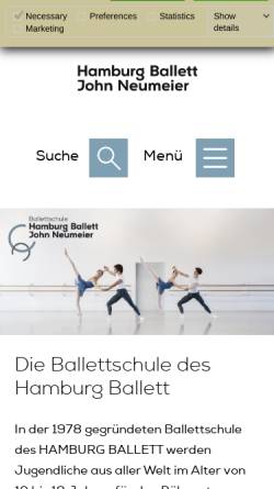 Vorschau der mobilen Webseite www.hamburgballett.de, Ballettschule des Hamburg Ballett