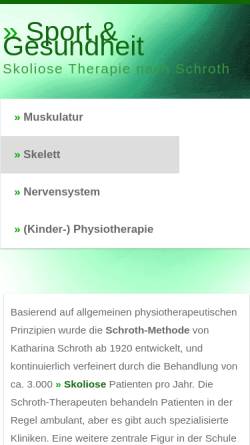 Vorschau der mobilen Webseite www.schroth-skoliosebehandlung.de, Dreidimensionale Skoliosebehandlung nach Katharina Schroth