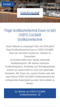 Vorschau der mobilen Webseite www.fluegel-essen.de, Flügel Großküchentechnik GmbH & Co. KG
