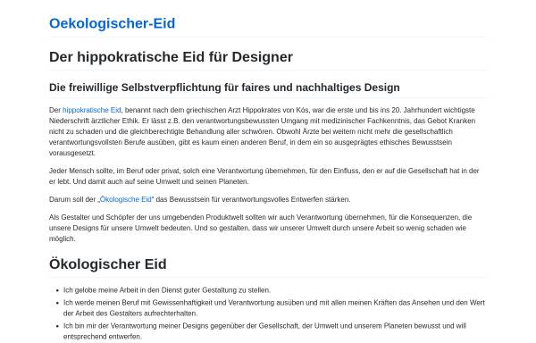 Vorschau von www.oekologischer-eid.de, Der ökologische Eid für Designer