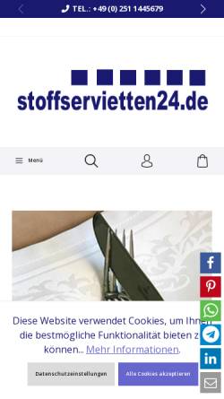 Vorschau der mobilen Webseite www.stoffservietten24.de, stoffservietten24.de