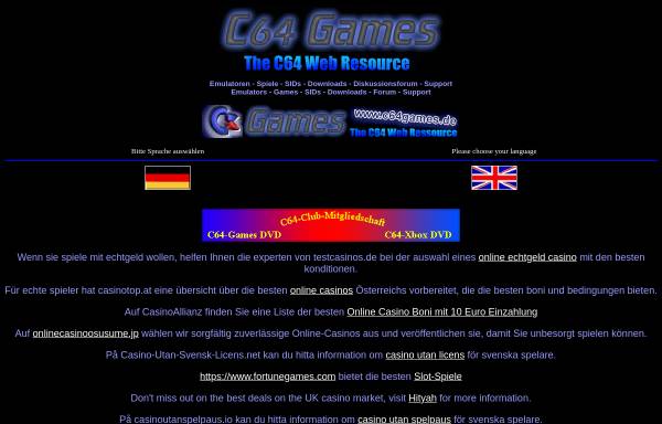 Vorschau von www.c64games.de, C64 Emulatoren und Spiele