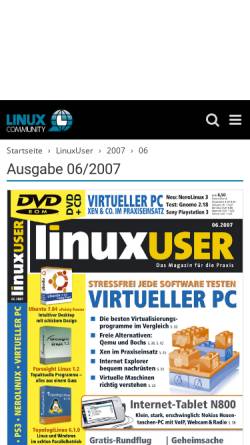 Vorschau der mobilen Webseite www.linux-user.de, LinuxUser - LU 06/2007 - Emulator Bochs