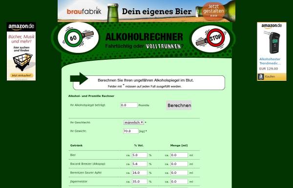 Vorschau von www.alkoholrechner.de, Alkoholrechner
