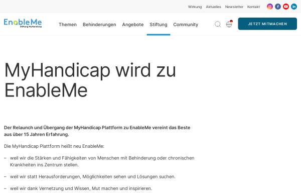 Vorschau von www.myhandicap.de, Stiftung MyHandicap gemeinnützige GmbH