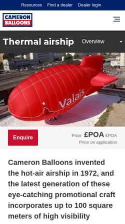 Vorschau der mobilen Webseite www.cameronballoons.co.uk, Gefa-Flug GmbH