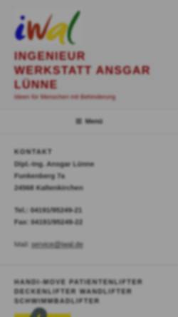 Vorschau der mobilen Webseite iwal.de, Ingenieurwerkstatt Dipl.-Ing. Ansgar Lünne
