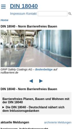 Vorschau der mobilen Webseite www.din18040.de, Normungsarbeit Barrierefreies Bauen