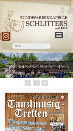 Vorschau der mobilen Webseite www.bmk-schlitters.at, Bundesmusikkapelle Schlitters im Zillertal