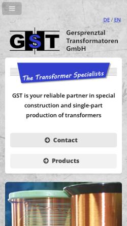 Vorschau der mobilen Webseite gst-transformatoren.de, GerSprenzTal Transformatoren GmbH