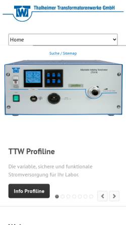 Vorschau der mobilen Webseite thalheimer-trafowerke.com, Thalheimer Transformatorenwerke GmbH