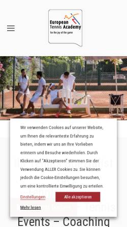 Vorschau der mobilen Webseite www.tennis-academy.com, European Tennis Academy