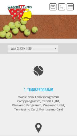 Vorschau der mobilen Webseite www.wagnertennis.at, Wagner Tennis - Reiseagentur und Tenniscamps