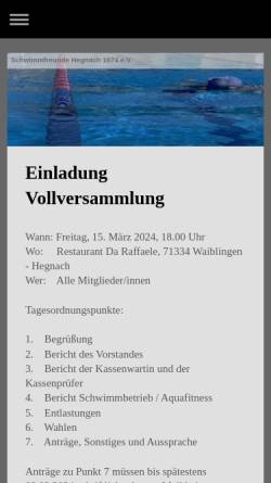 Vorschau der mobilen Webseite www.schwimmfreunde.de, Schwimmfreunde Hegnach e.V.