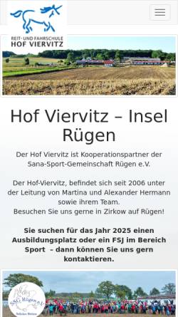 Vorschau der mobilen Webseite www.hof-viervitz-rügen.de, Reiterhof Viervitz