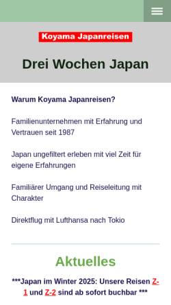 Vorschau der mobilen Webseite www.koyamajapanreisen.de, Koyama Japanreisen, Inhaber Shoji Koyama