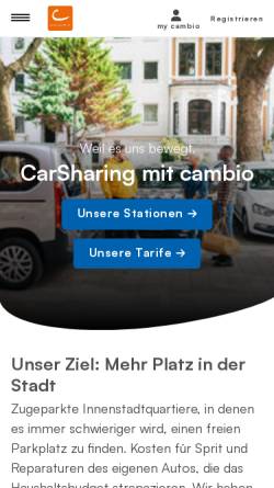 Vorschau der mobilen Webseite www.cambiocar.com, cambio Mobilitätsservice GmbH & Co. KG