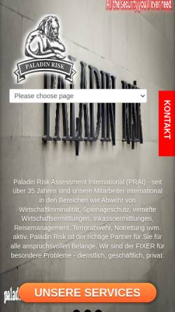 Vorschau der mobilen Webseite www.paladin-risk.com, Paladin Risk Assessment International (PRAI) by EU Brillstein Security Agency BV Inc.