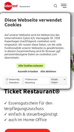 Vorschau der mobilen Webseite www.edenred.de, Ticket Restaurant Deutschland - Accor Services GmbH