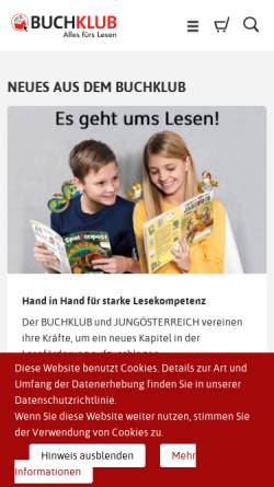 Vorschau der mobilen Webseite www.buchklub.at, Buchklub der Jugend