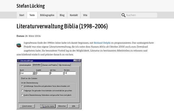 Vorschau von www.stefanluecking.de, Biblia - Literaturverwaltung für exegetische Literatur