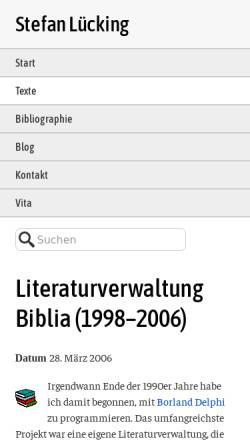 Vorschau der mobilen Webseite www.stefanluecking.de, Biblia - Literaturverwaltung für exegetische Literatur