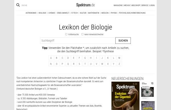 Vorschau von www.wissenschaft-online.de, Lexikon der Biologie