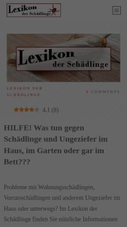 Vorschau der mobilen Webseite www.lexikon-der-schaedlinge.de, Lexikon der wichtigsten Schädlinge