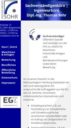 Vorschau der mobilen Webseite www.cen-sohr.de, Ingenieurbüro Sohr, Inh. Dipl.-Ing. Thomas Sohr