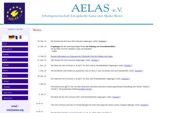 Vorschau von www.aelas.org, Arbeitsgemeinschaft Europäische Lama und Alpaka Shows e.V.