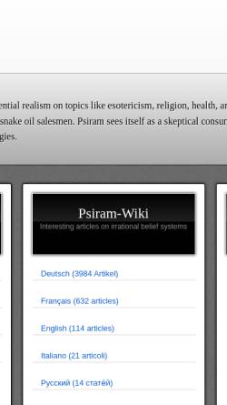 Vorschau der mobilen Webseite www.psiram.com, Wiki der irrationalen Überzeugungsysteme