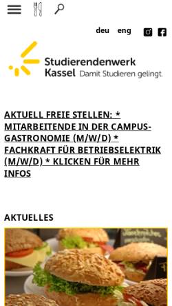 Vorschau der mobilen Webseite www.studentenwerk-kassel.de, Studentenwerk Kassel