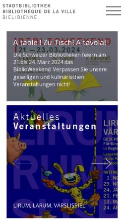 Vorschau der mobilen Webseite www.bibliobiel.ch, Stadtbibliothek Biel