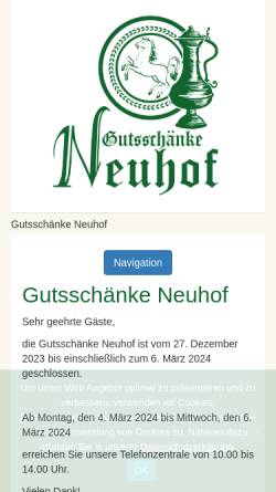 Vorschau der mobilen Webseite www.gutsschaenkeneuhof.de, Gutsschänke Neuhof