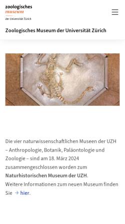 Vorschau der mobilen Webseite www.zm.uzh.ch, Zürich, Zoologisches Museum der Universität