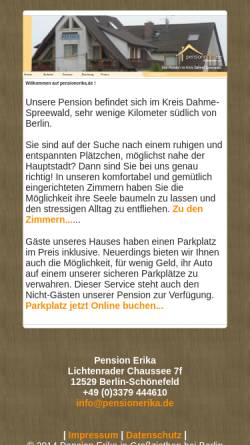 Vorschau der mobilen Webseite pensionerika.de, Pension Erika in Großziethen bei Berlin