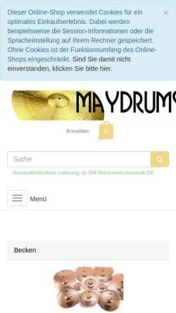 Vorschau der mobilen Webseite www.maydrums.de, Maydrums, Martin May