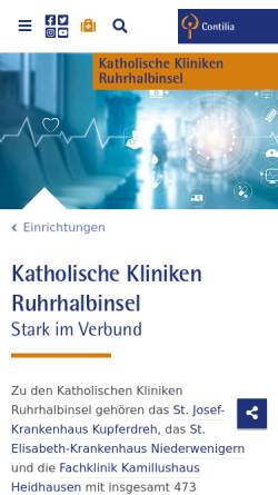 Vorschau der mobilen Webseite www.kkrh.de, Katholische Kliniken Ruhrhalbinsel Essen